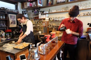 Two Baristas Making Coffee at Woodberry Coffee Roasters in Yoga Tokyo Japan