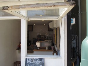 Outside of cafe looking in Woodberry Coffee Roasters in Yoga Tokyo Japan
