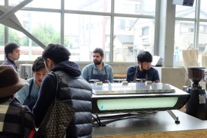 Espresso Machine and Baristas at Blue Bottle Coffee Kiyosumi-Shirakawa Tokyo Japan