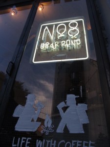 Exterior Sign reading No8 Bear Pond Espresso Shibuya Tokyo Japan