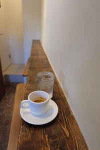 Interior Counter and Espresso Cup Talk and Come Again Cafe Coffee Tokyo Harajuku Japan
