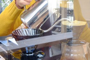Hario V60 pour over by barista at Onibus Coffee Nakameguro Tokyo Japan Cafe
