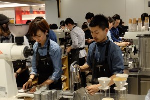 Baristas at Work at Blue Bottle Coffee Shinjuku Tokyo Japan
