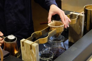 Baristas Hand and Flannel Filter at Cobi Coffee in Aoyama Tokyo Japan