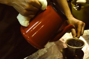 Kettle and Flannel Pour Over at Cafe de Lambre Kissaten Cafe in Ginza Tokyo Japan