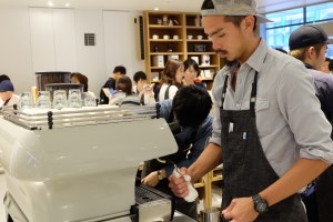 Barista and La Marzocco FB80 Espresso Machine at Blue Bottle Coffee Shinjuku Japan Tokyo