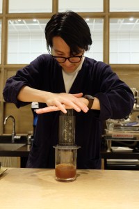 Barista Making Coffee at Cobi Coffee Box Shinjuku Tokyo Japan